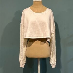 Free People Movement Snow Worries Layer Top size Medium White Cable Knit Sleeves